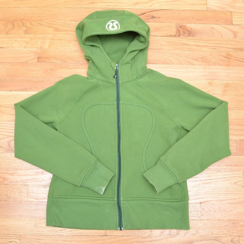 Lululemon Sz 10 Hooded Green Sweatshirt Hoodie Full Zip Cotton Blend